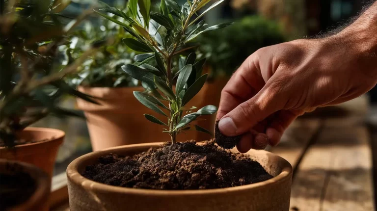 Mão mexendo na terra cultivando uma planta